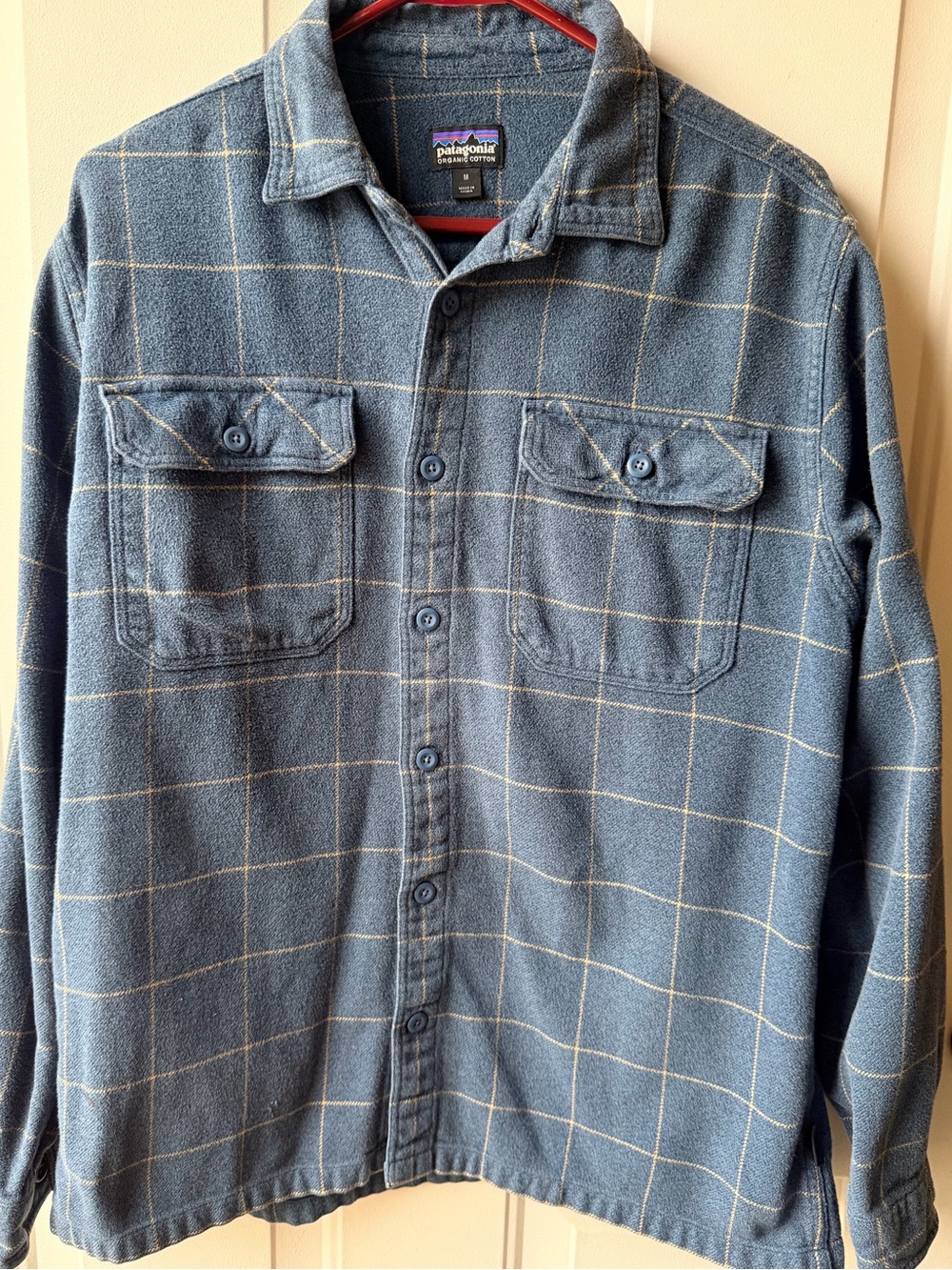 Patagonia Organic Cotton Windowpane Flannel Shirt Jacket Men’s Med Blue Shacket